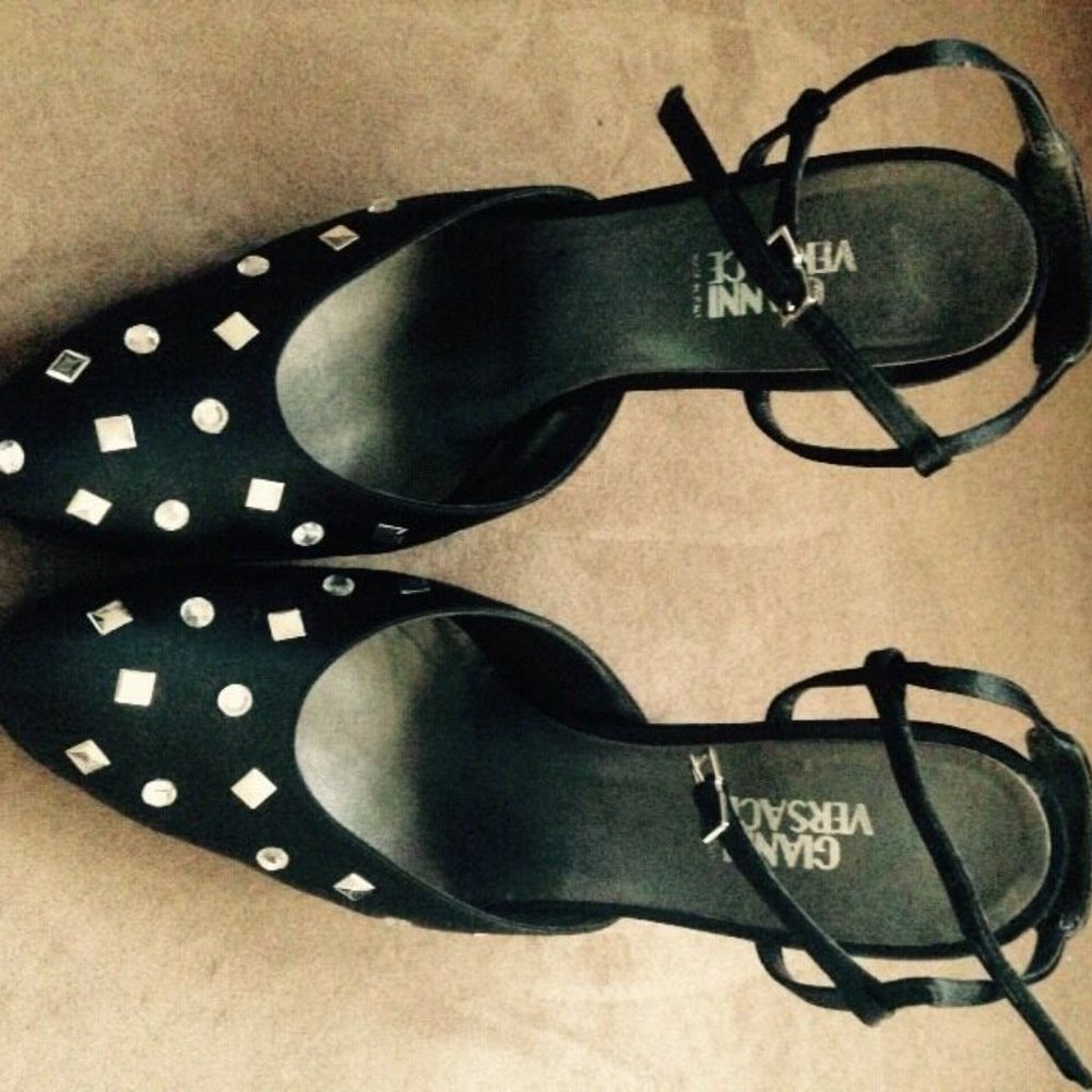 Authentic Versace Black Satin Platform Sandals 38 - image 1